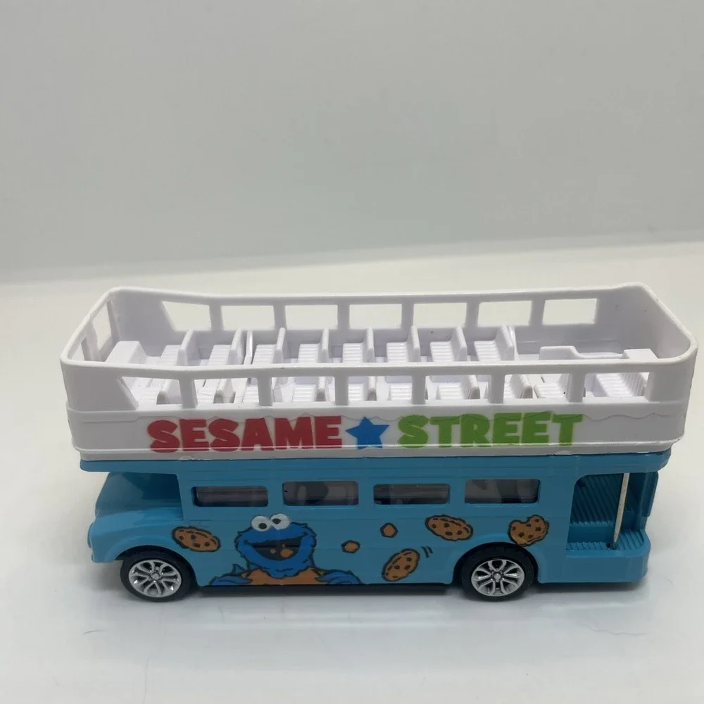 SESAME STREET BLUE DIECAST DOUBLE DECKER‎ TOUR BUS 5" PULL BACK MOTION - Picture 2 of 8